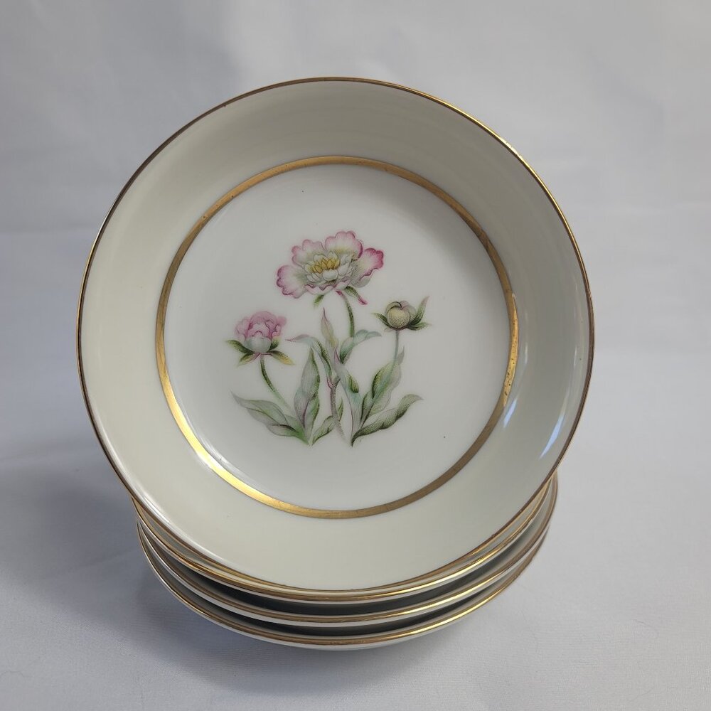 FOUR Mikado Harmony Fruit Bowls Cream Rim Pink Floral Center